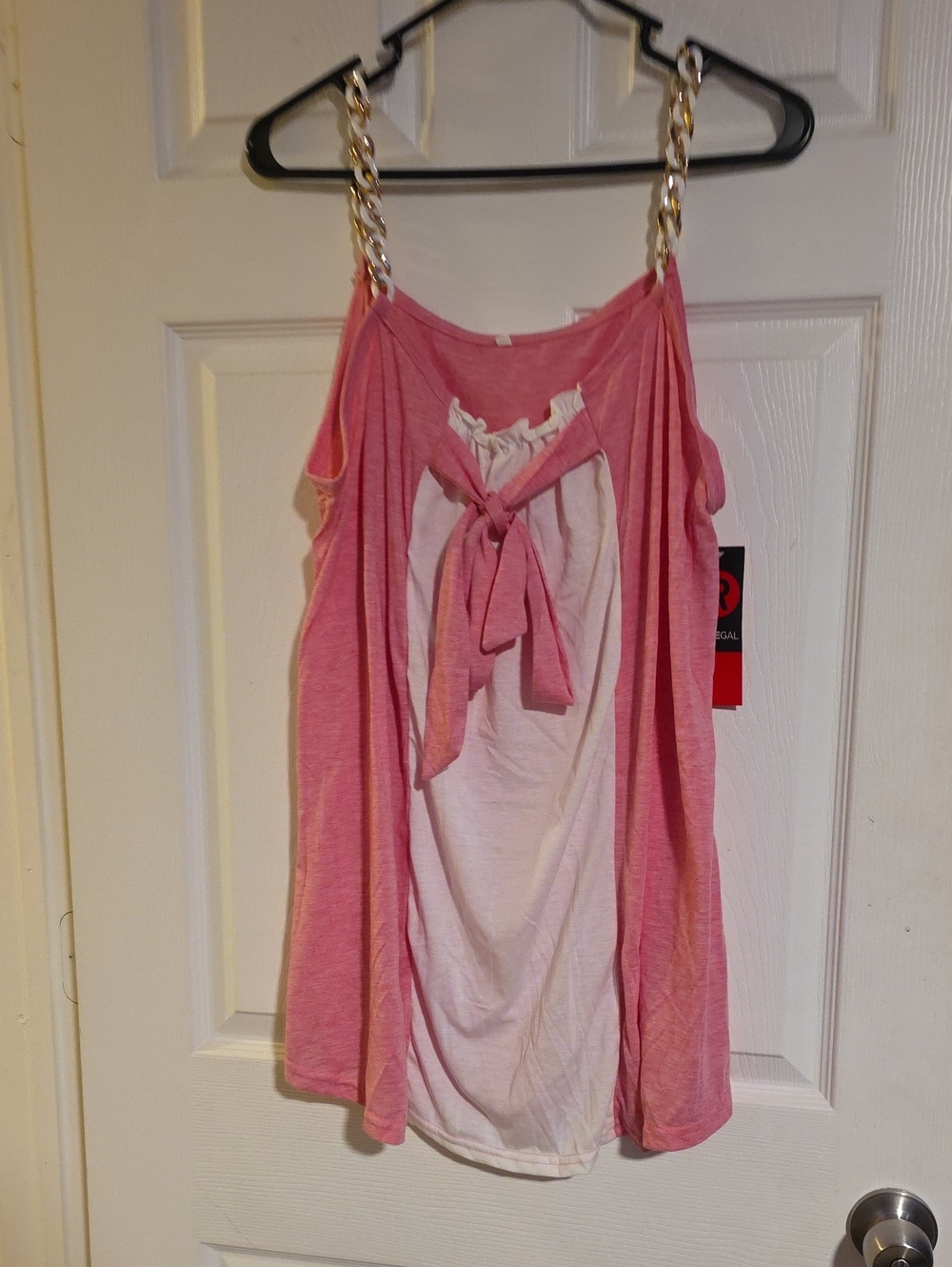 Rosegal Pink and White Chain-Strap Tie-Front Tank